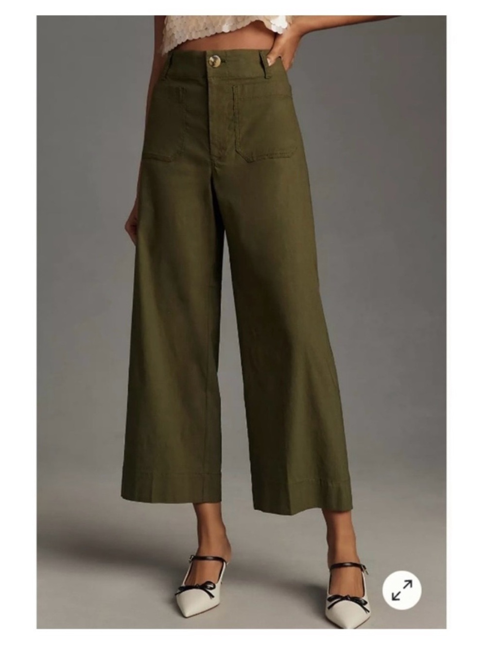 Maeve by Anthropologie Olive Wide-Leg Cropped Pants